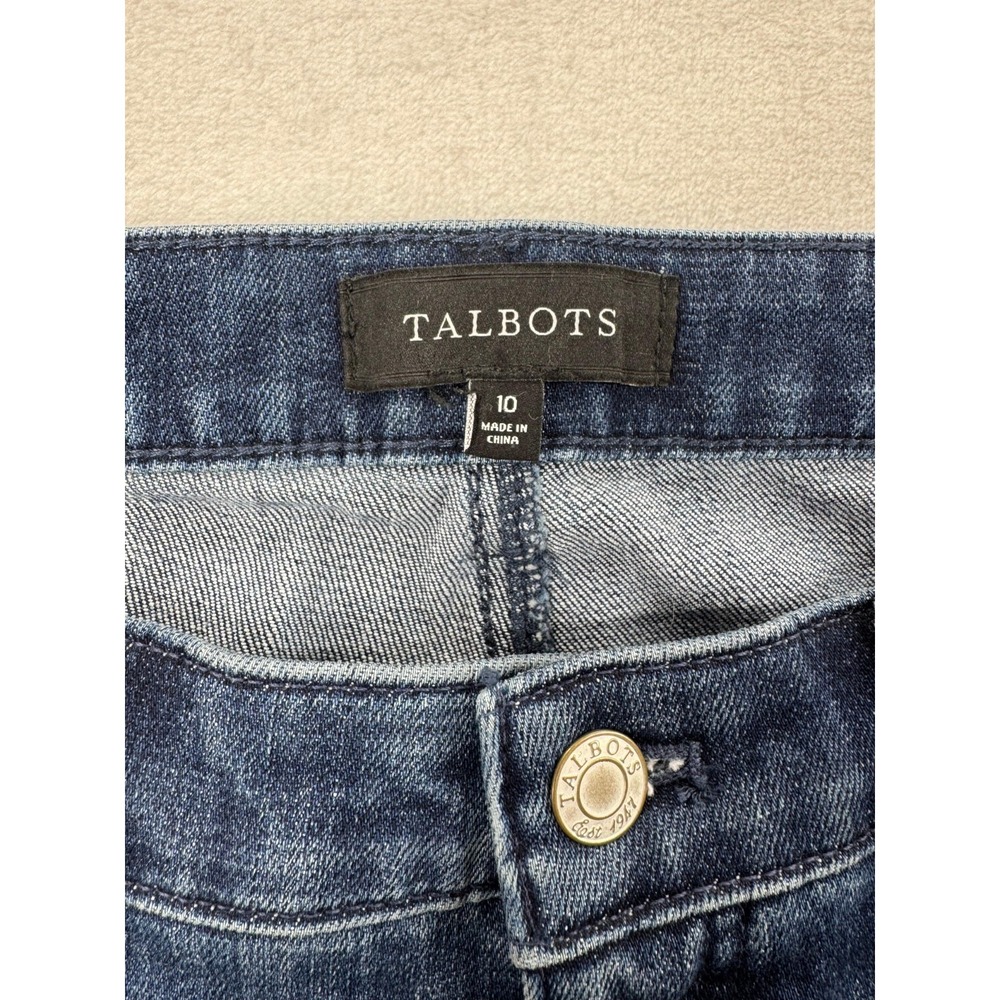 Talbots Straight Leg Plaid Cuff Jeans Women's 10 Blue Denim Wash Zip Fly Stretch - Picture 5 of 8